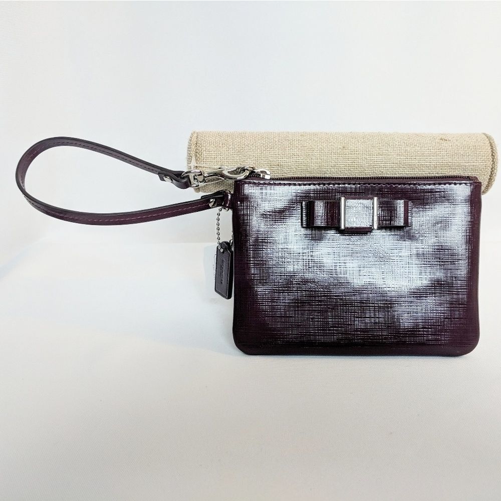Coach Leather Sherry Plum Purple Bow Wristlet
